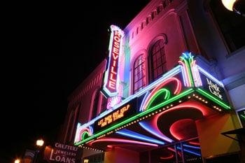 Roseville Theater Arts Academy at night.