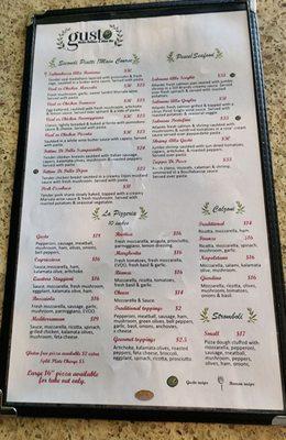 This is the current menu with up to date prices for Gusto Bistro at the Moultrie publix shopping center on S US 1 in Saint Augustine.