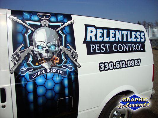 Relentless Pest Control Partial Wrap and Custom Logo Design