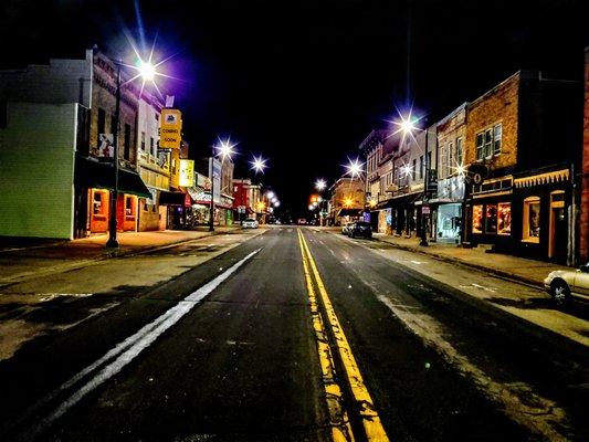 Ludington Street Columbus, Wisconsin at dark