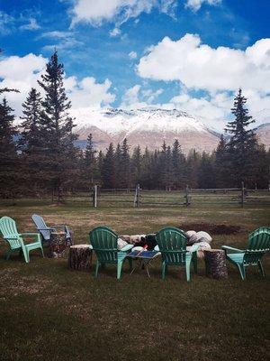 Mountain views from property.  Our cabin had a fire pit.