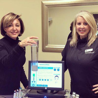 Our aesthetics nurse Brigitte with our Hydrafacial specialist Cindy!