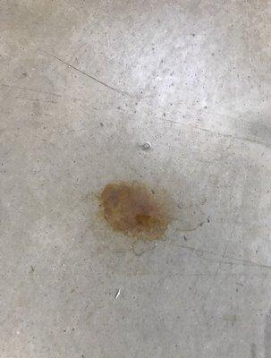 Permanent stain on floor from pipe leak left not fixed.