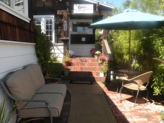 Our beautiful front walk way and sitting area outside Gisele's Hair and Nail Designs.