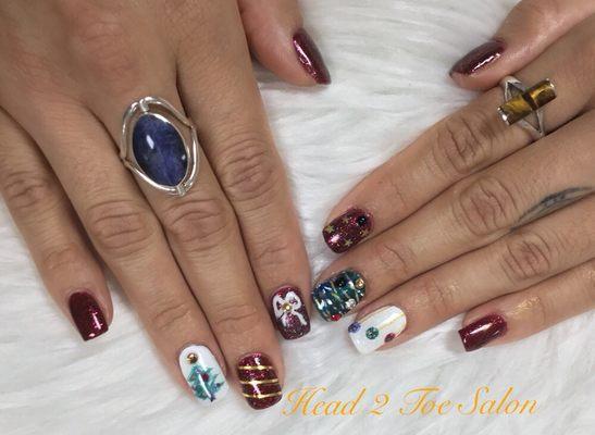 Shellac Manicure with hand paint Nail Art