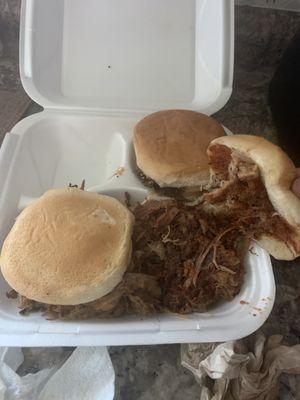 2 pulled pork's and a smoked chicken sandwich!! Very good!!! Follow and give them a try!