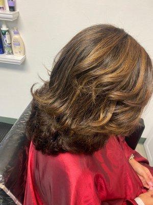 Partial Caramel highlights and Haircut