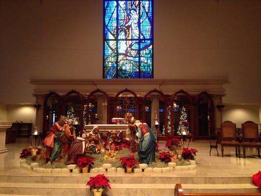 The nativity scene at the front of the church.