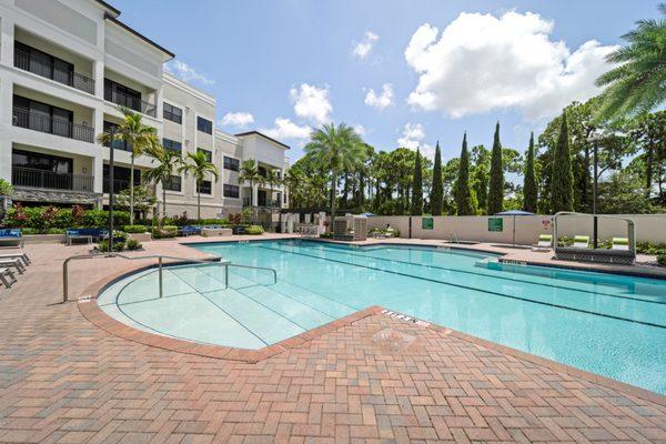 Pool deck with cabanas and lounge seating