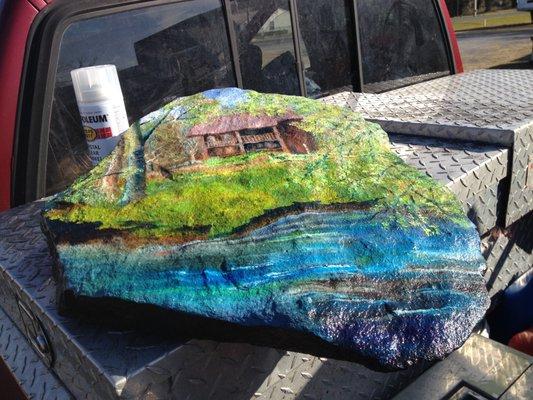 hand painted river rock
 by artist Carl Hayes