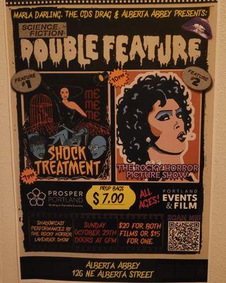 10/29/2023 - Double Feature of the Rocky Horror Picture Show and Shock Treatment with live cast performance.