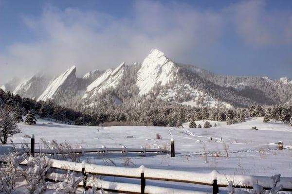 Beautiful snow covered Flatirons