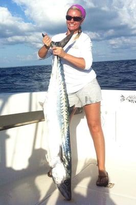 Jessica with a smoker king caught today aboard tomcat. Her husband landed a big sailfish also caught some snapper and another...