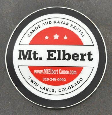 Mt. Elbert Canoe and Kayak business logo with website and telephone number.