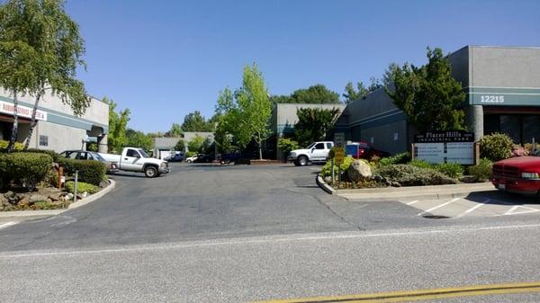 Parking lot Entrance to "Placer Hills Industry park." off Locksley Ln.