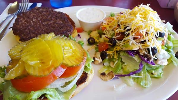 Hamburger and side salad