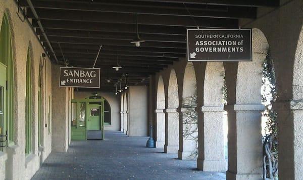 Back side of train station is the entrance.