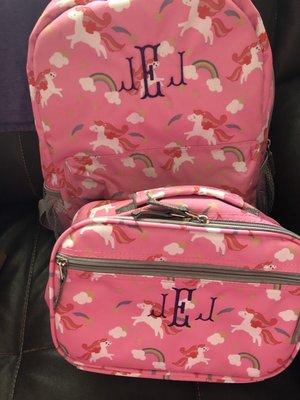 My granddaughter's book bag and lunch bag.