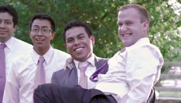 Carousing groomsmen