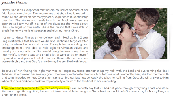 Working with Jennifer was a joy and to see her happily married is very fulfilling. Relationship patterns can change for the better.