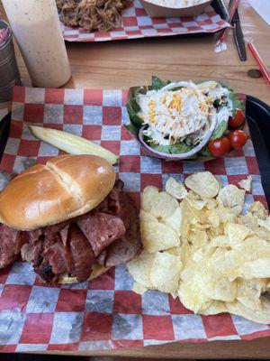 Bodacious Sandwich with a side salad and chips