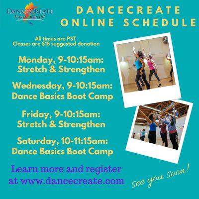 danceCREATE's Online Schedule-July 10, 2020