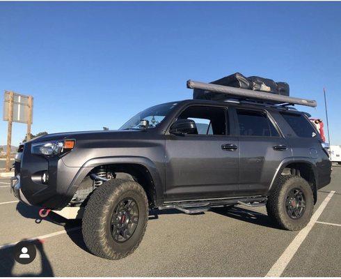 2018 Toyota 4Runner sr5 with 3 inch bilstein coil overs toytec springs and total chaos upper control arms.