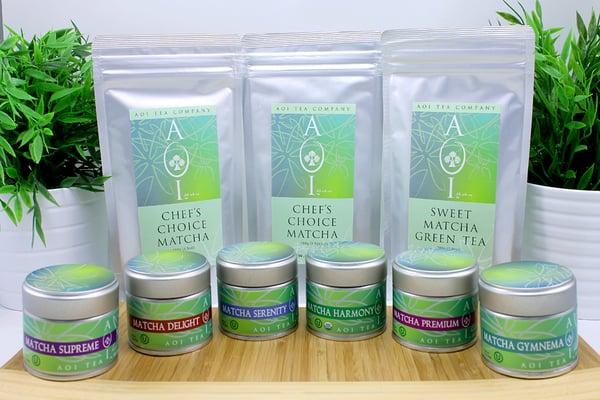 Some of AOI's renowned matcha products available for purchase on our online store at store.aoimatcha.com