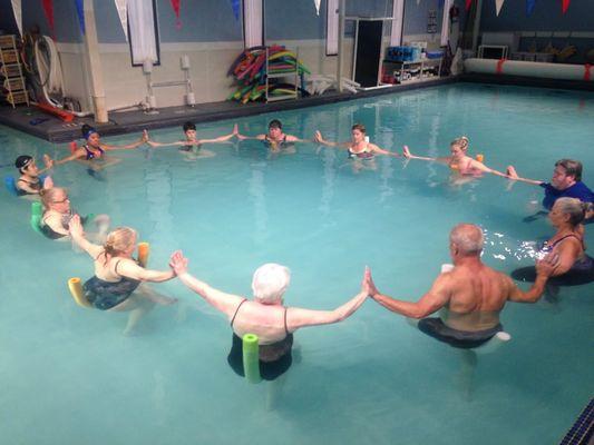 Aqua yoga is an accessible practice for all ages and all body types. Support and challenges tailored to fit individual (Plano).