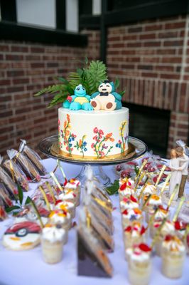 Squirtle and Snorlax Pokemon cake at Anaca and Cody's colorful wedding celebration.