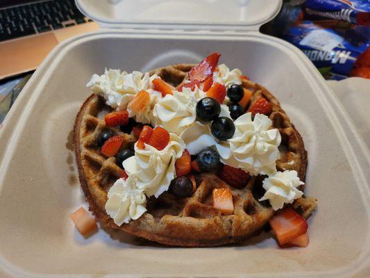 Waffles - Gluten free for my kiddos! Fresh, real cream, and fruit. Delish!