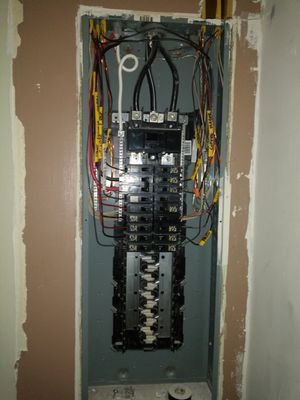 An electrical panel I installed we also do carpentry Roofing siding painting taping sheetrock in Plumbing has snow plowing