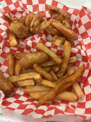 shrimp/fries/hushpuppies, ordered whiting they failed to give us that item.Worker was too busy being rude to customers.