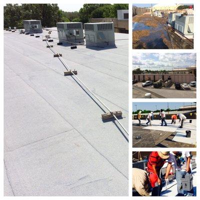 Before and after of new modified roof for Casa Manana in Fort Worth, TX