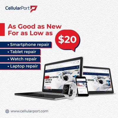 For phone repair costs as low as $20, have the aesthetics and functionality of your mobile device restored to as good as day one.