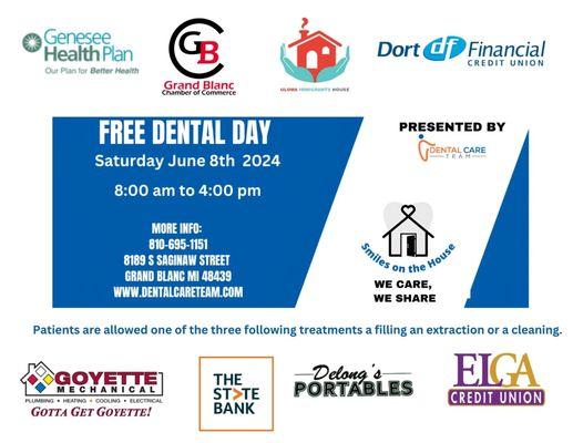 Free Dental Day June 8th from 8am-4pm