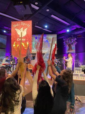 Banner and dance ministry during worship.