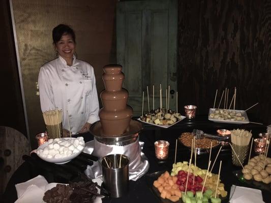 Stacey Wong and her amazing chocolate fountain station.