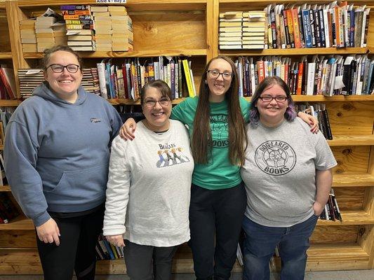 Current DEB team! Four women providing thousands of books for people of all ages and interests.