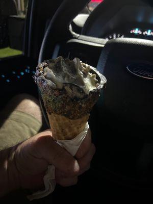 Birthday cake ice cream with Oreo cookie and cookie dough