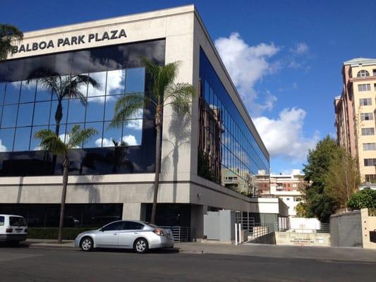 Parking garage entrance on Quince St. Visitor parking available, no fee. Otherwise lots of street parking with no meters.