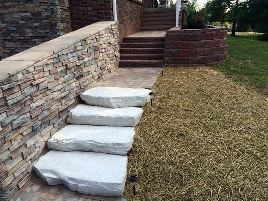 Paver Walkway with Rock Steps