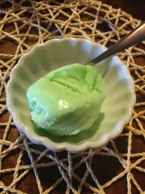 Lime Sherbet. Apparently they bring you a small scoop after every meal. Very nice.