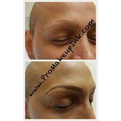 Client had finished treatment desired new brows hairline Strokes natural looking