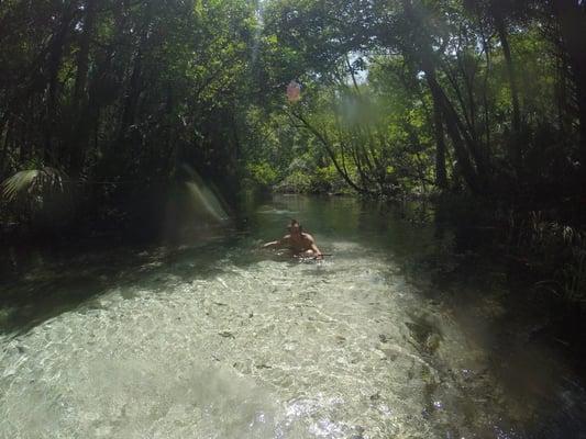 Exploring the private cove just next to the Rainbow River Cabin - This is a great spot...you feel like you're in another world!