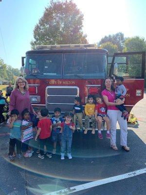 (Pre-covid) St. Aidans had the city of Milton fire department come and talk to the children about fire safety.