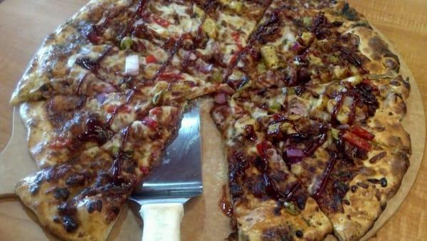 Yum! Bbq pizza with caramelized onions!