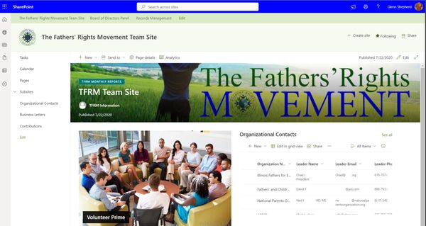 The Fathers' Rights Movement SharePojnt site helps our shared-parenting advocates communicate with the team.