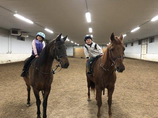 Kids at their riding lesson