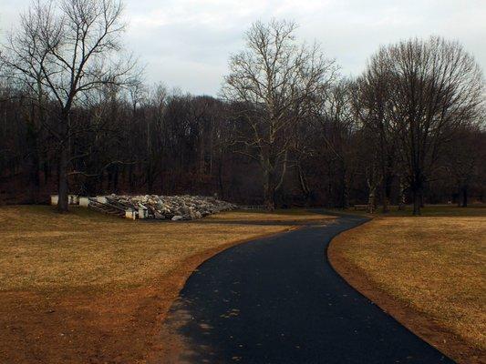 The paved trail going through Gwynn Oak Park.